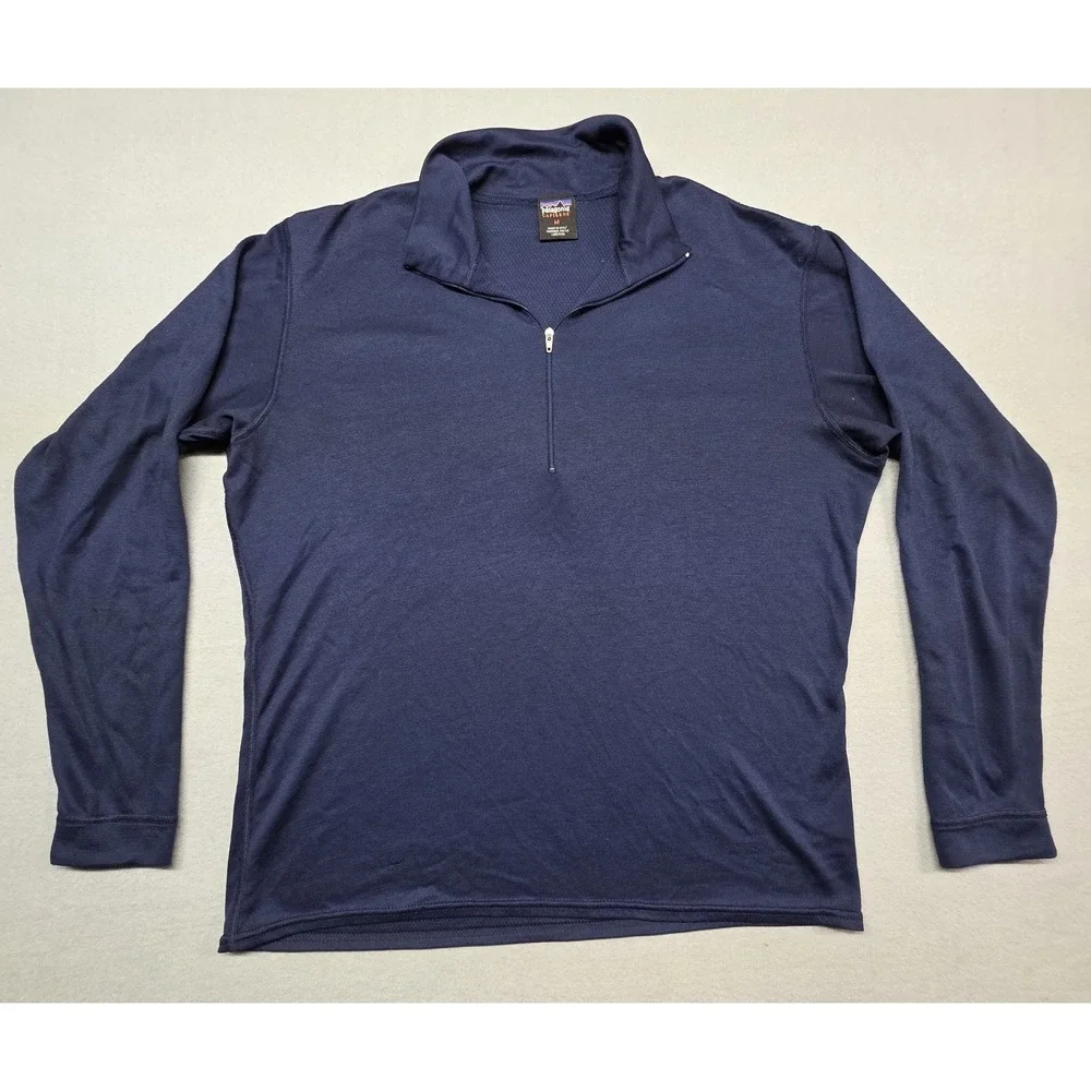 Patagonia Capilene 1/4 Zip Base Layer Shirt M USA Waffle‎ Knit Navy Outdoor